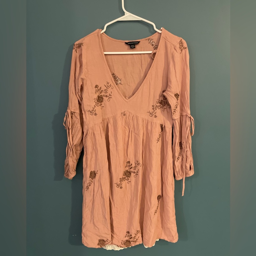 American Eagle Floral Embroidered Babydoll Dress